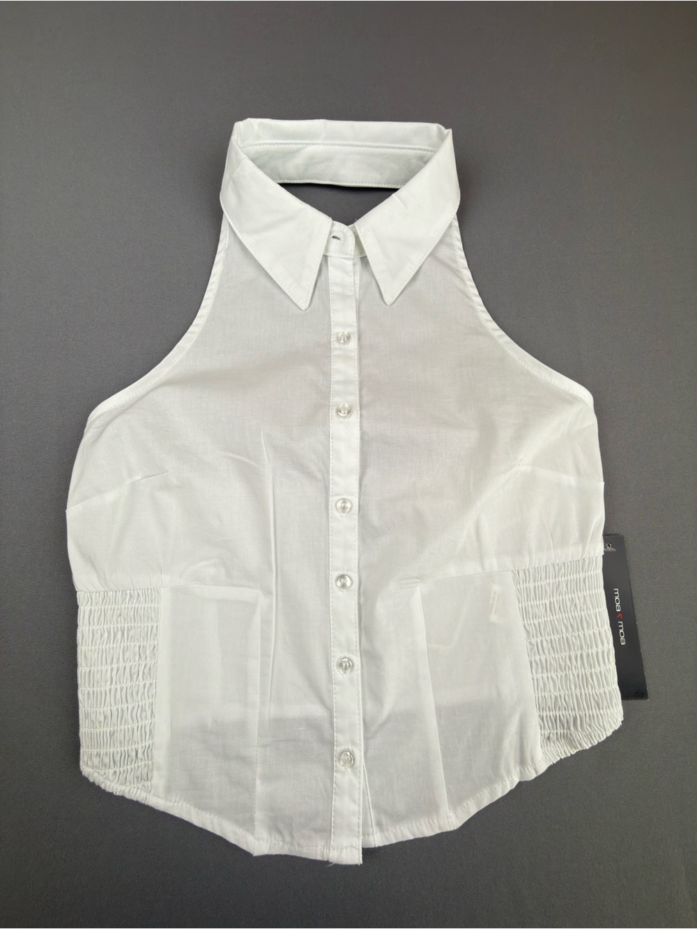 Moa Moa White Sleeveless Halter Button-Down Top